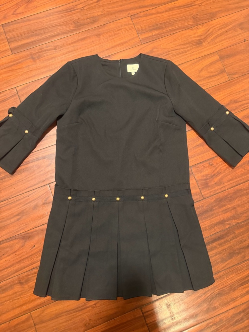 Tuckernuck Black Pleated Mini Dress with Gold-Tone Button Detail - Picture 10 of 13